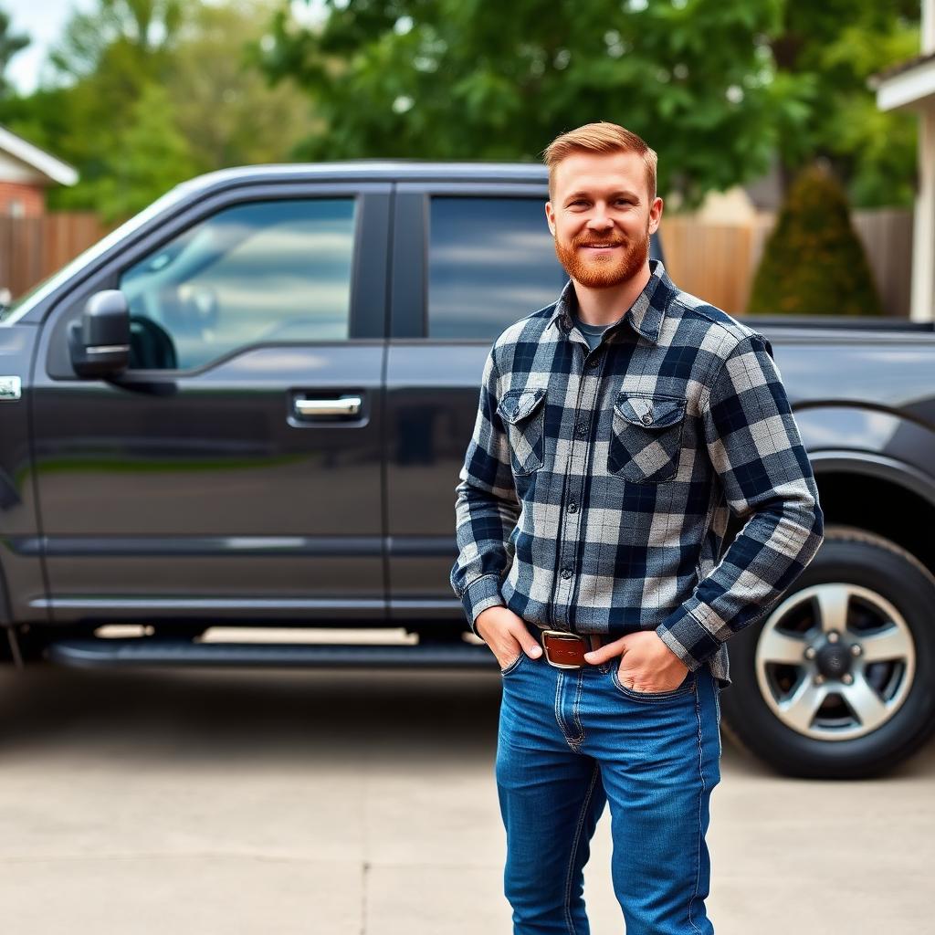 Customer Trey beside his freshly detailed pickup truck