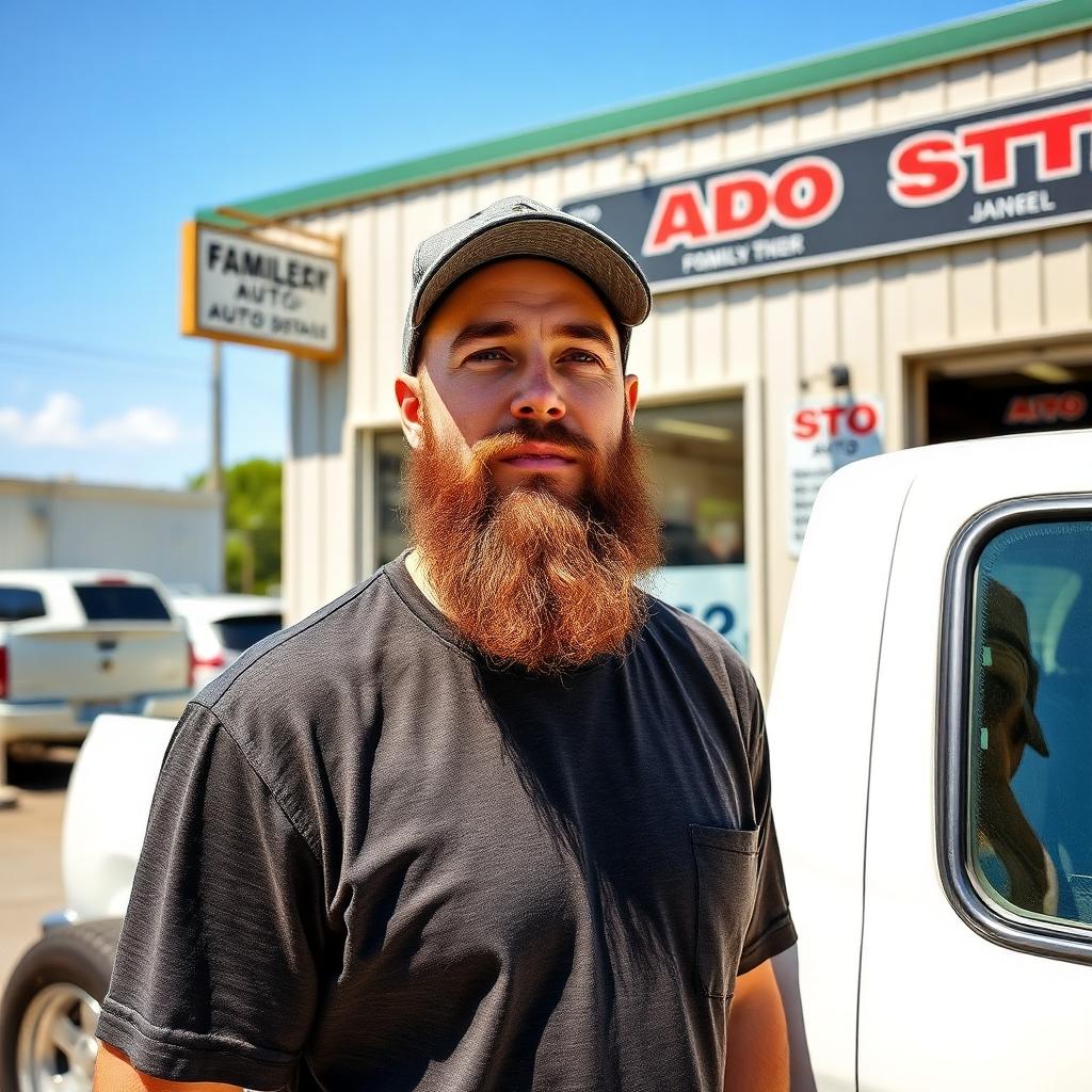 Customer Hayden beside his detailed truck at a family-owned shop