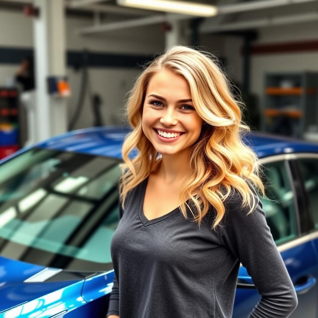 Customer Alexis beside her freshly detailed modern car