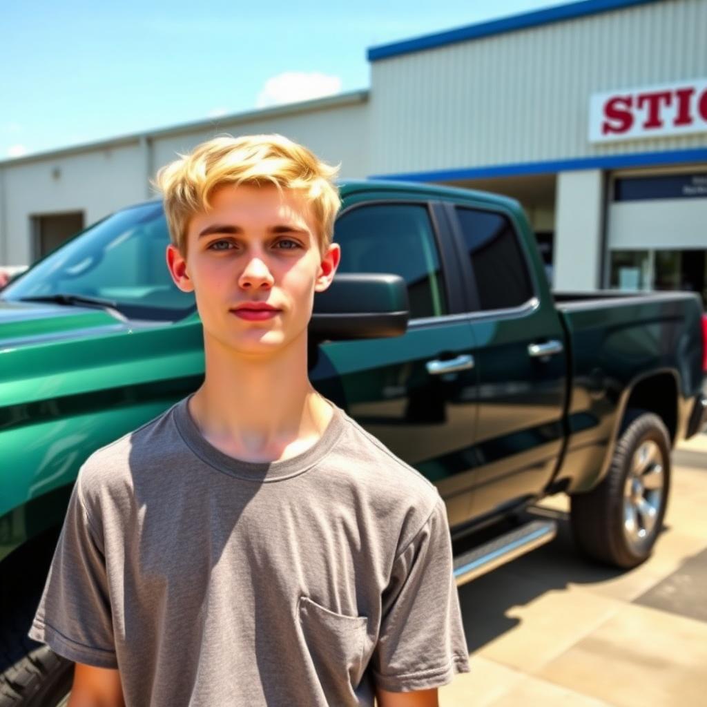 Customer Camden next to his freshly detailed pickup truck