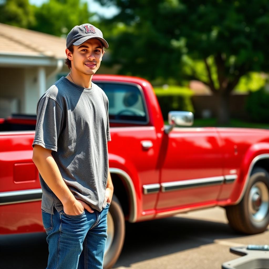 Customer Tyler beside a clean pickup truck in his driveway