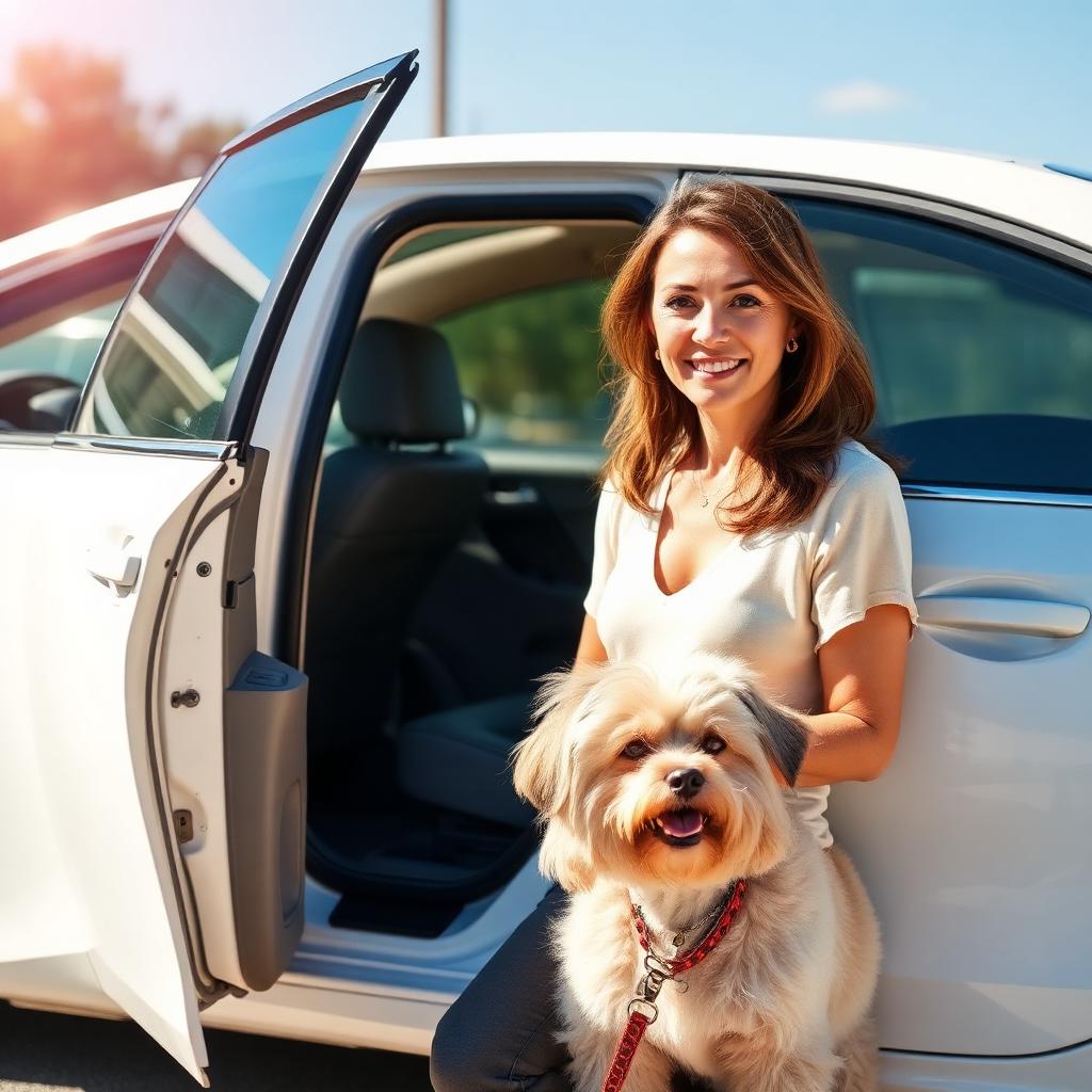 Customer Andrea with her Camry and small dog